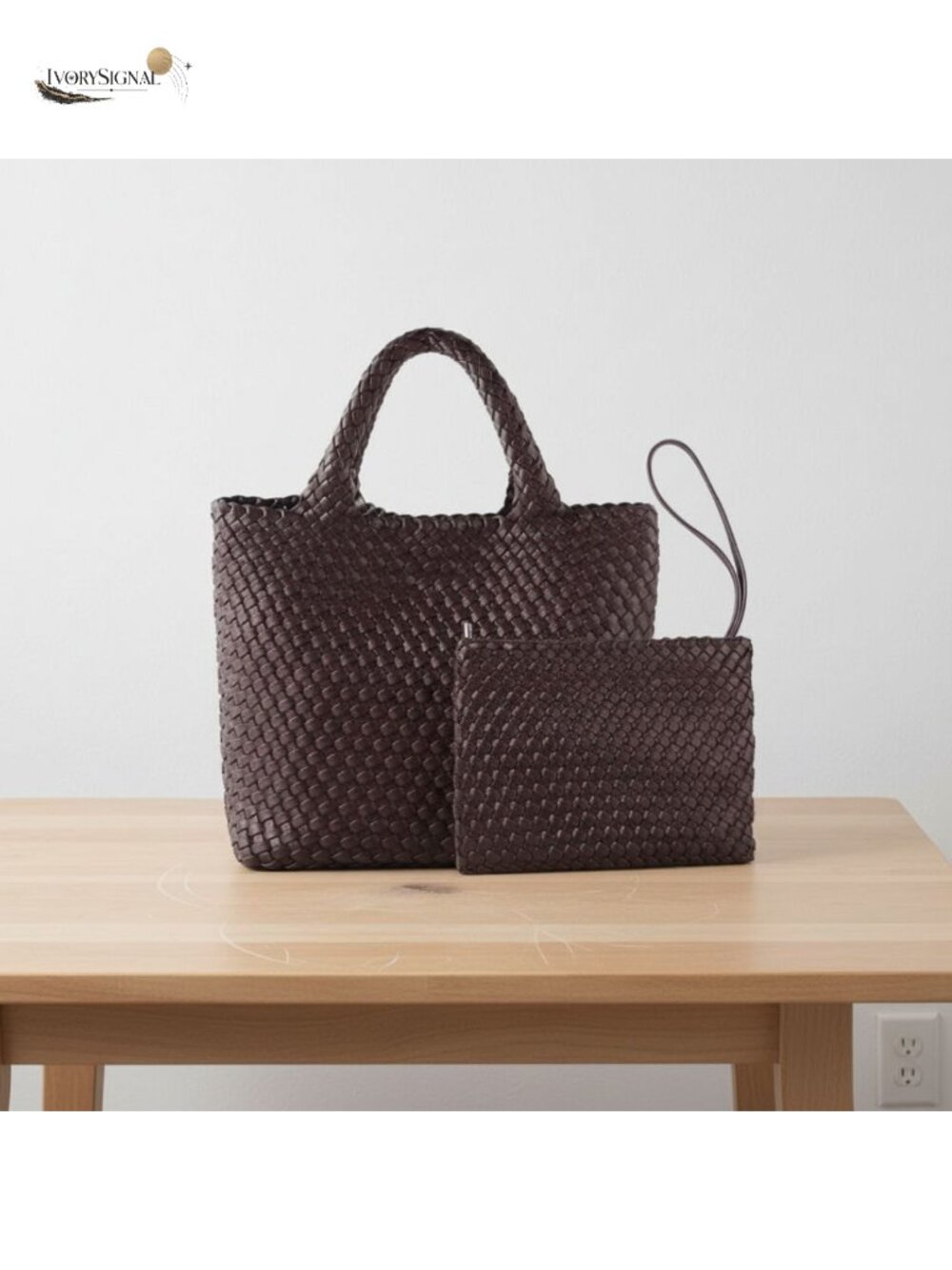 Woven Vegan Leather Tote Bag Large Capacity Shoulder Shopper Travel Handbag